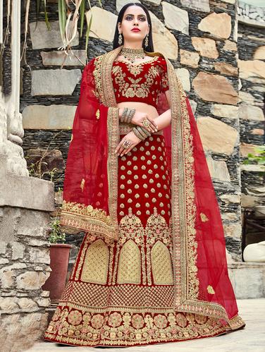 Gold zari embroidered flared lehenga - 15620220 - Very Small Image - 1