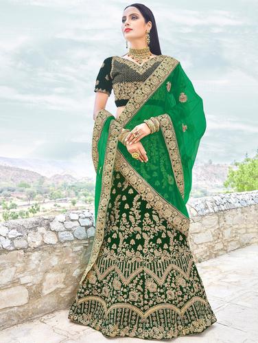 Gold zari embroidered a-line lehenga - 15620224 - Very Small Image - 1