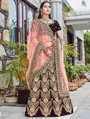 Gold zari embroidered a-line lehenga - 15620226 - Standard Image - 1