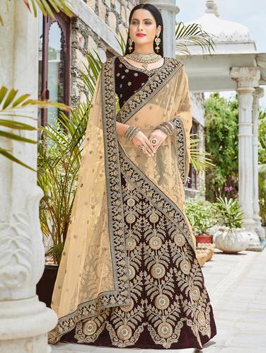 Gold zari embroidered a-line lehenga - 15620227 - Very Small Image - 1