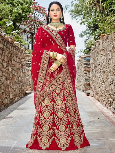 Gold zari embroidered a-line lehenga - 15620228 - Very Small Image - 1