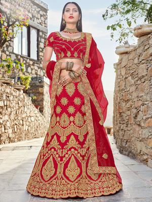 Gold zari embroidered a-line lehenga - 15620231 - Standard Image - 1