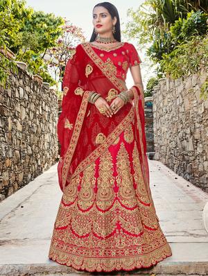 Gold zari embroidered a-line lehenga - 15620232 - Standard Image - 1