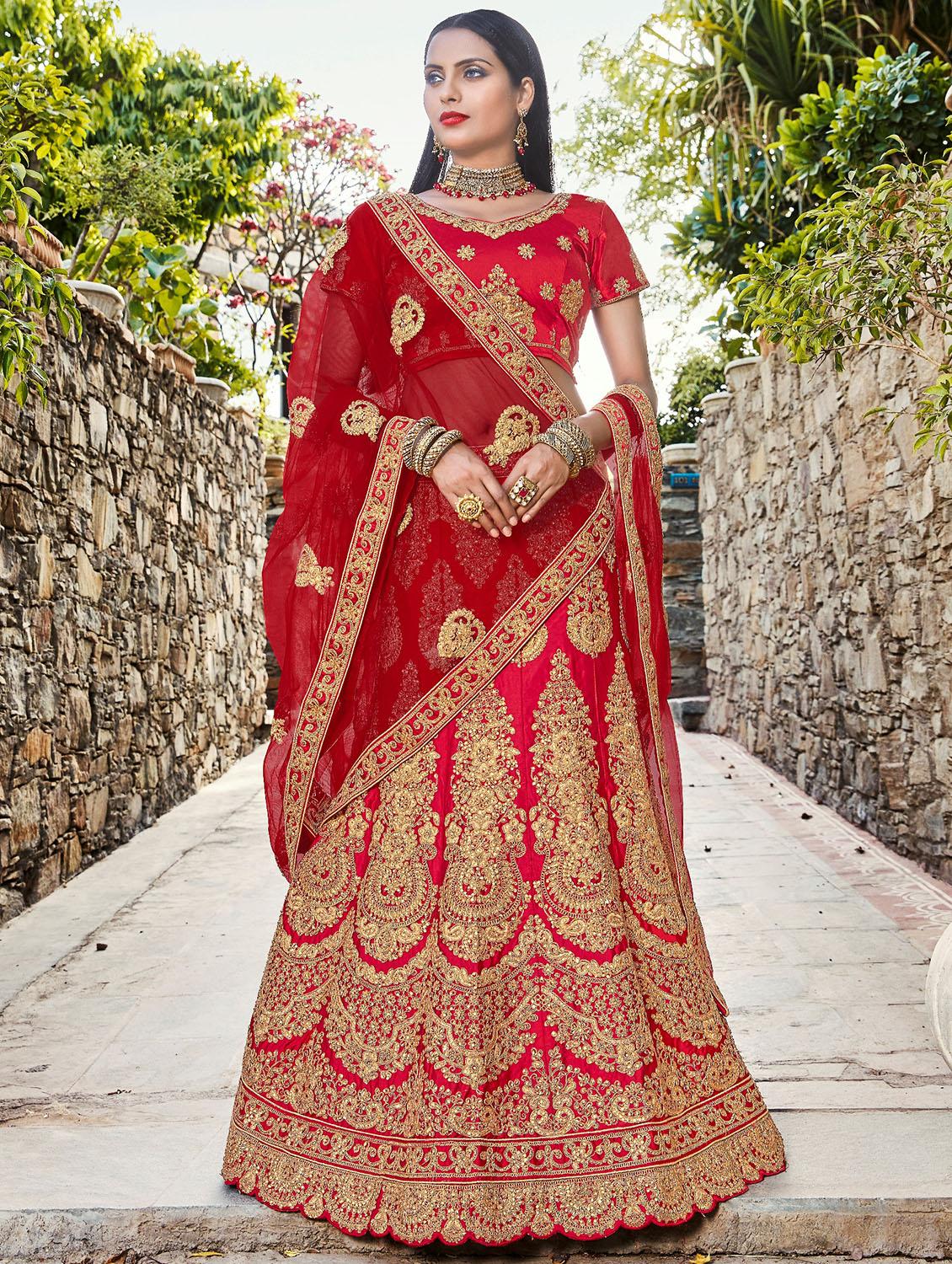 Gold zari embroidered a-line lehenga - 15620232 - Zoom Image - 1