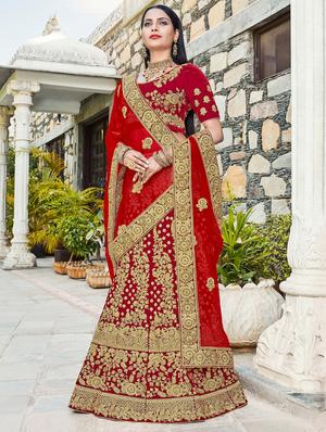 Gold zari embroidered a-line lehenga - 15620235 - Standard Image - 1