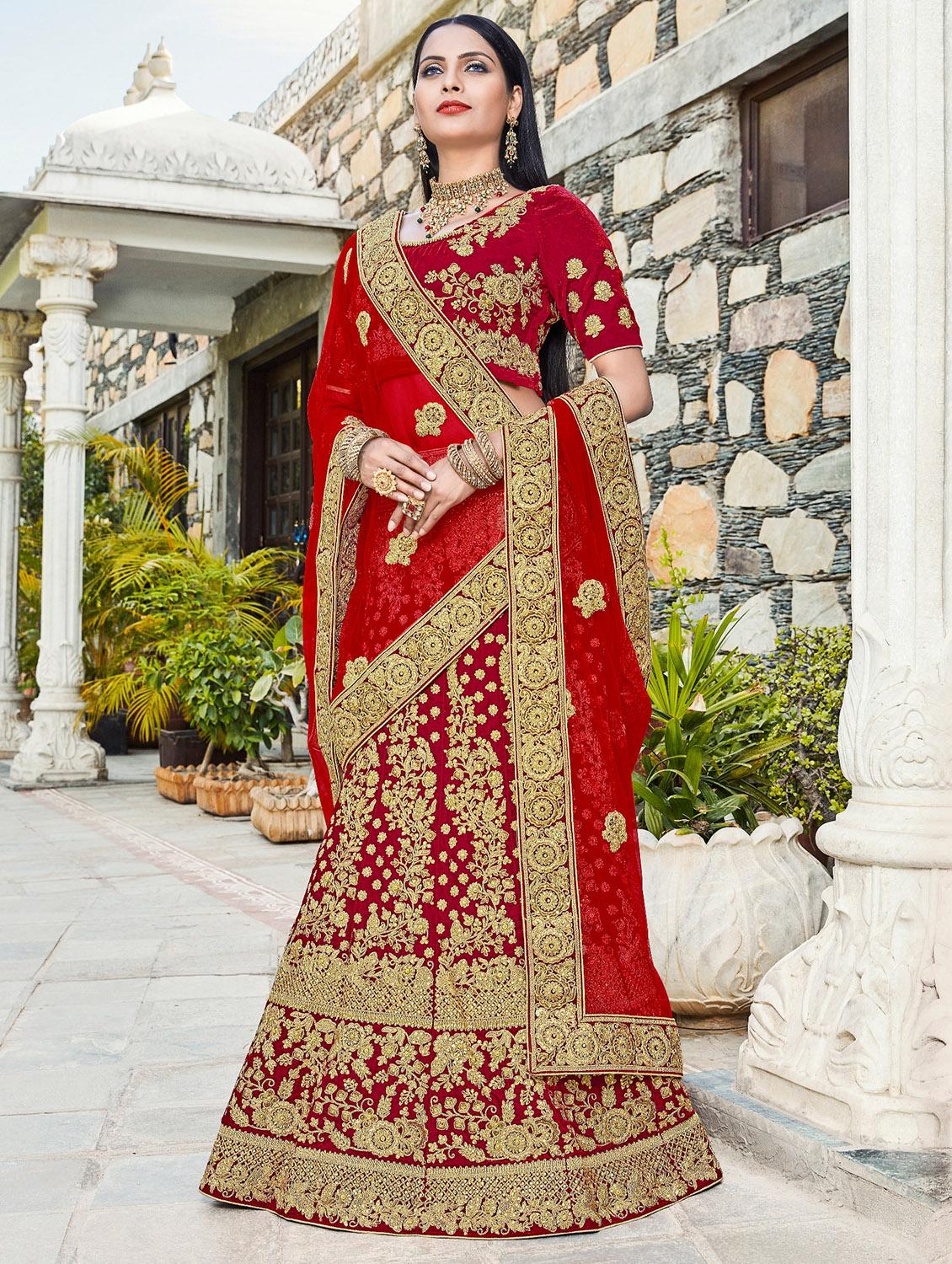 Gold zari embroidered a-line lehenga - 15620235 - Zoom Image - 1