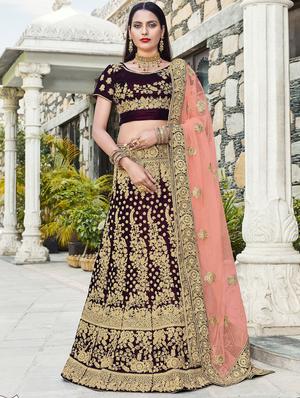 Gold zari embroidered a-line lehenga - 15620237 - Standard Image - 1