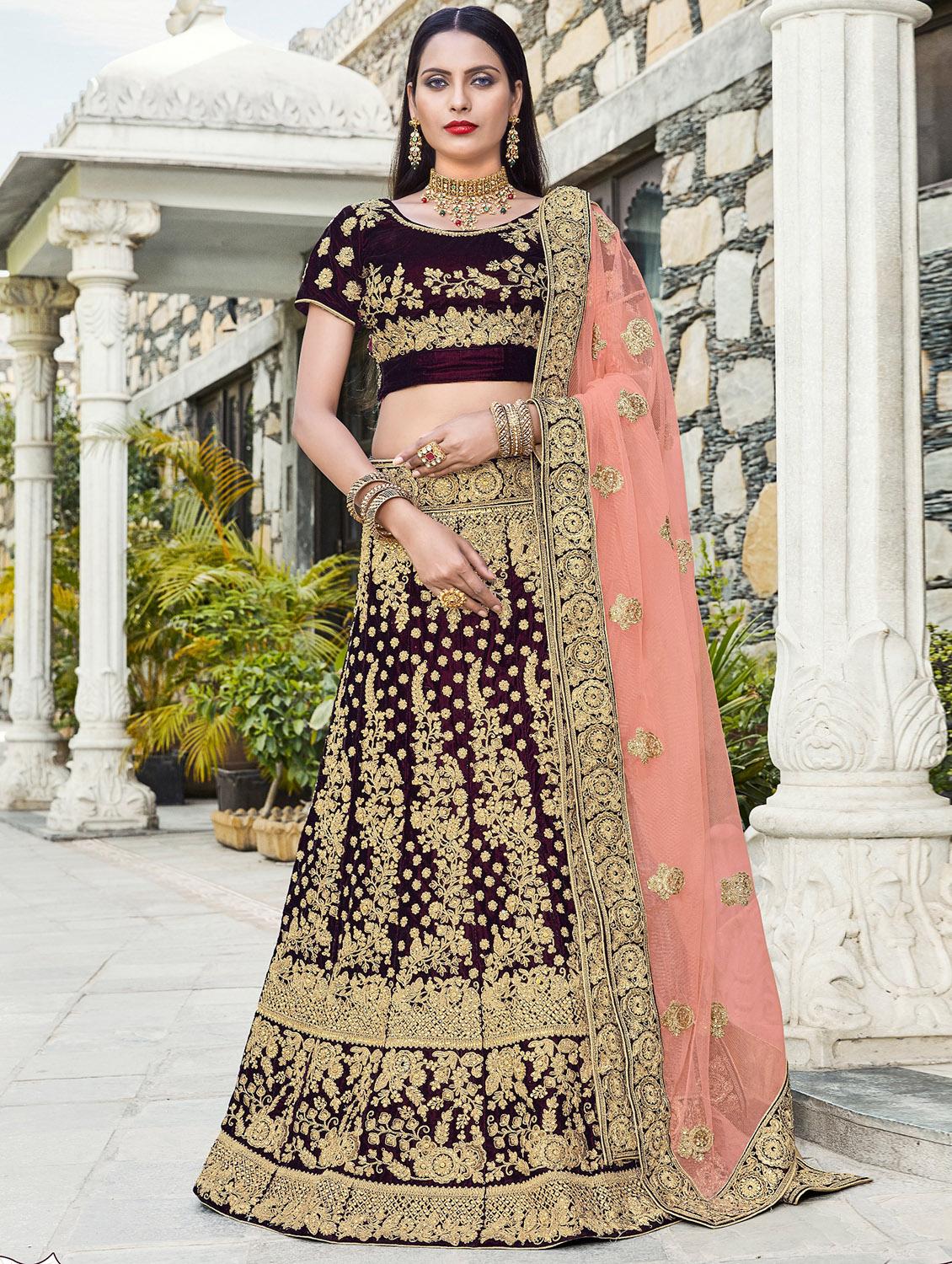 Gold zari embroidered a-line lehenga - 15620237 - Zoom Image - 1