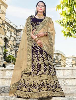 Gold zari embroidered a-line lehenga - 15620238 - Standard Image - 1