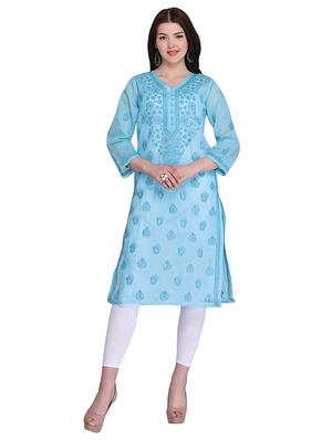 Chikankari straight kurta - 15620248 - Standard Image - 1