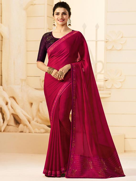 embellished lace border saree with blouse - 15620265 - Zoom Image - 1