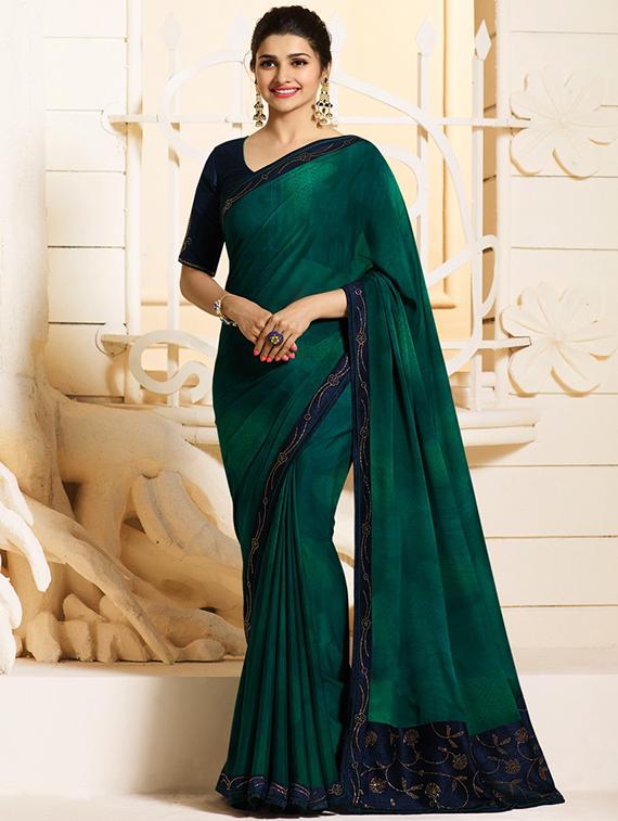 embellished lace border saree with blouse - 15620266 - Zoom Image - 1