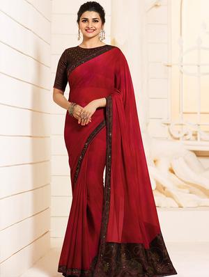 embellished lace border saree with blouse - 15620269 - Standard Image - 1