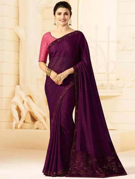 embellished lace border saree with blouse - 15620271 - Zoom Image - 1
