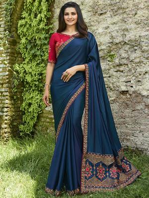 embroidered lace border saree with blouse - 15620293 - Standard Image - 1