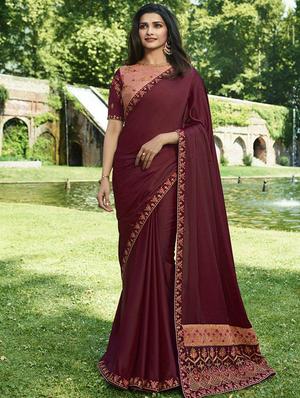 embroidered lace border saree with blouse - 15620296 - Standard Image - 1