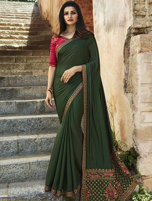 embroidered lace border saree with blouse - 15620299 - Standard Image - 1