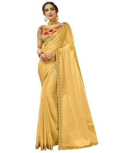 Golden yellow embellished saree with blouse - 15620310 - Very Small Image - 1