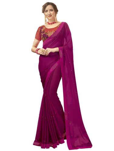 magenta embellished saree with blouse - 15620311 - Very Small Image - 1