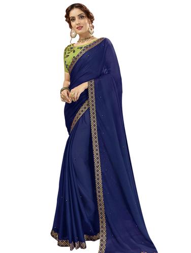 Midnight blue embellished saree with blouse - 15620313 - Very Small Image - 1