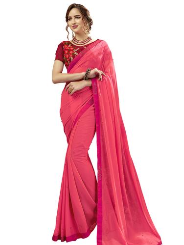 Pink Embellished saree with blouse - 15620314 - Very Small Image - 1