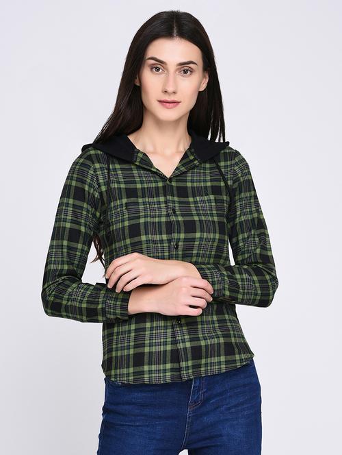 hooded neck checkered shirt - 15620434 - Very Small Image - 1