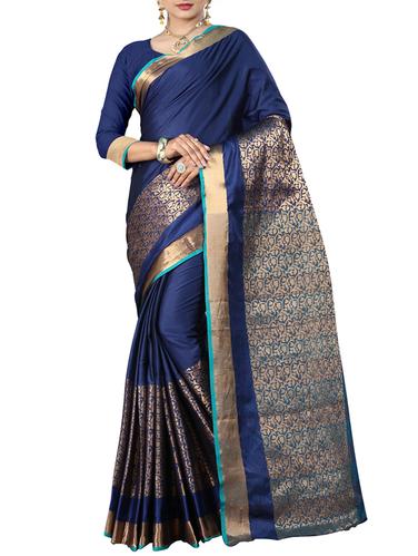 zari border tussar saree with blouse - 15620435 - Very Small Image - 1