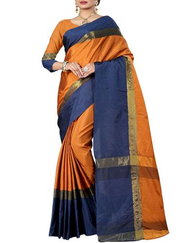 contrast zari border tussar saree with blouse - 15620436 - Very Small Image - 1
