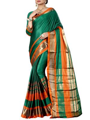 contrast zari border tussar saree with blouse - 15620437 - Standard Image - 1