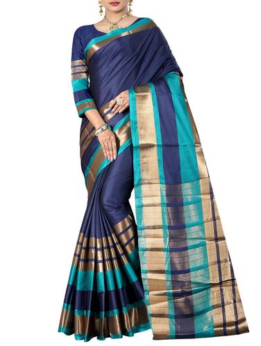 contrast zari border tussar saree with blouse - 15620438 - Very Small Image - 1