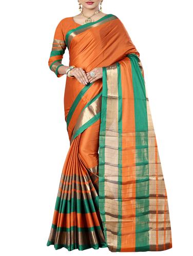 contrast zari border tussar saree with blouse - 15620439 - Very Small Image - 1