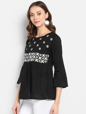 contrast embroidered gathered top - 15620484 - Standard Image - 2