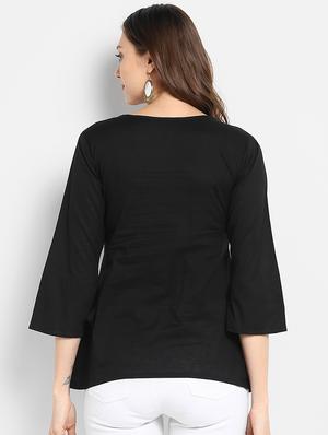 contrast embroidered gathered top - 15620484 - Standard Image - 3