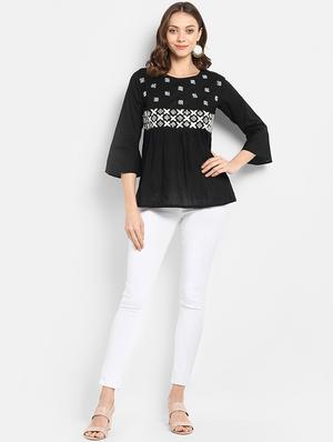 contrast embroidered gathered top - 15620484 - Standard Image - 4