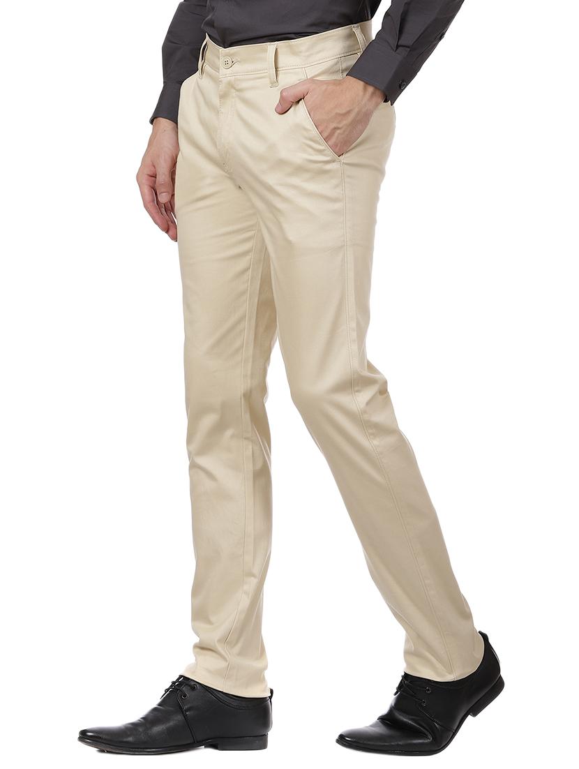 beige cotton blend flat front formal trouser - 15620487 - Zoom Image - 2