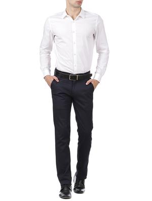 blue cotton blend flat front formal trouser - 15620490 - Standard Image - 3
