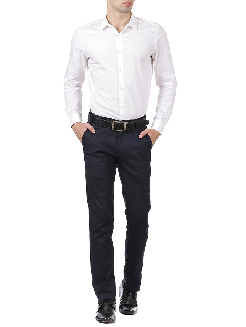 blue cotton blend flat front formal trouser - 15620490 - Zoom Image - 3
