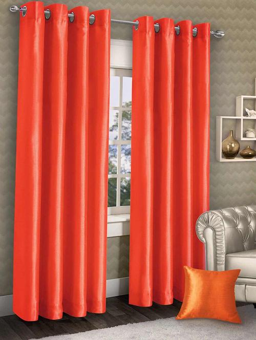 orange sheen eyelet door curtain (set of 2 pc) - 15620500 - Very Small Image - 1