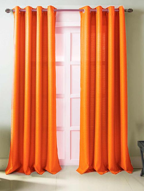 textured orange art silk 43 x 87 inch door curtains (set of 2 ) - 15620516 - Very Small Image - 1