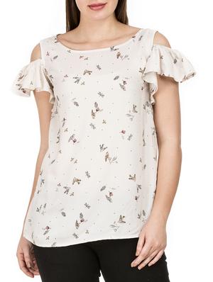 ruffled cold shoulder top - 15620622 - Standard Image - 1