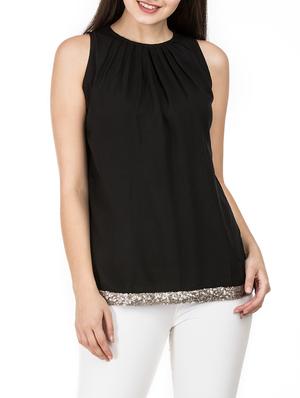pleat detail neck sequined hem top - 15620633 - Standard Image - 1