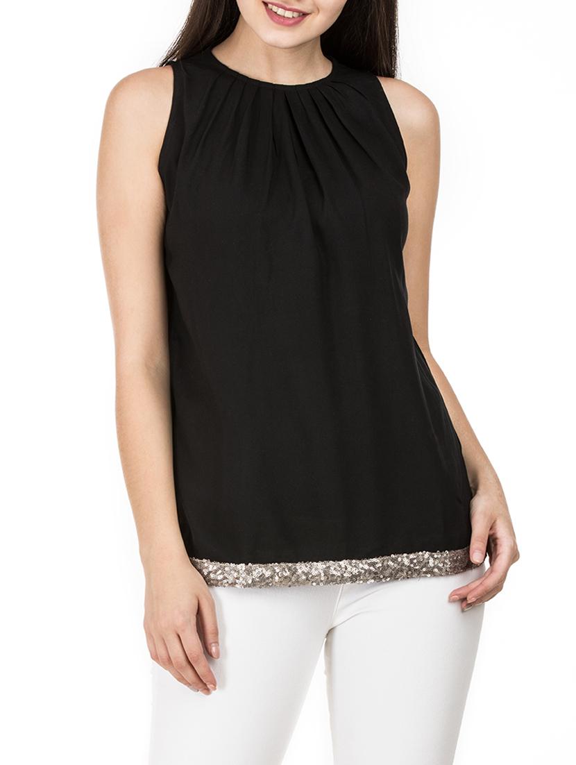 pleat detail neck sequined hem top - 15620633 - Zoom Image - 1