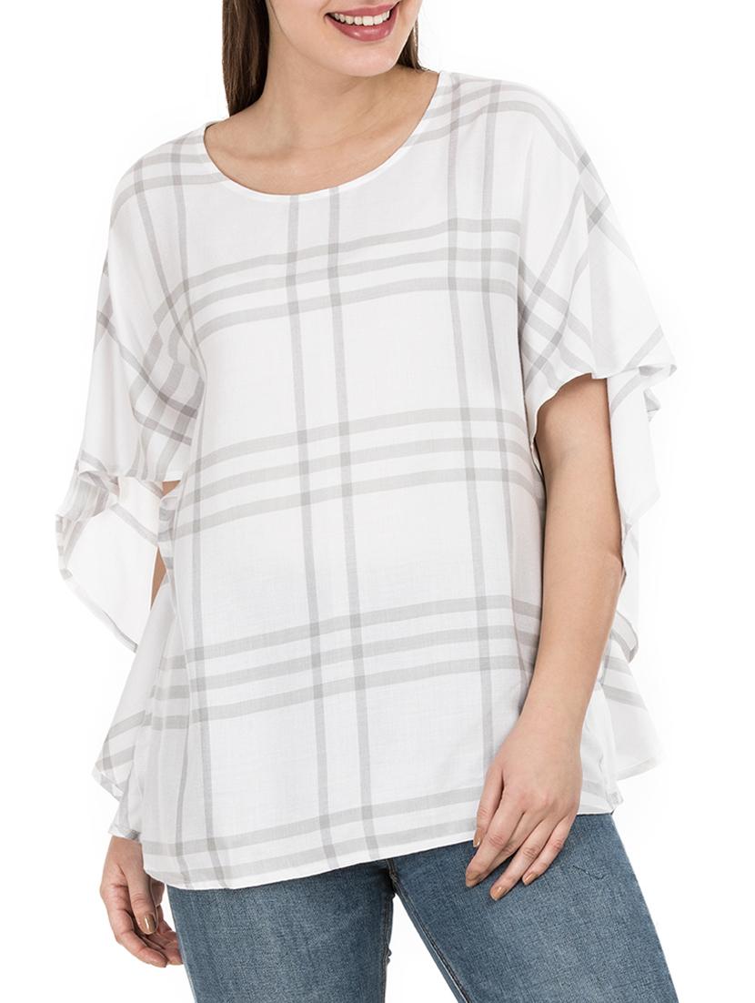 flutter sleeved checkered top - 15620634 - Zoom Image - 1