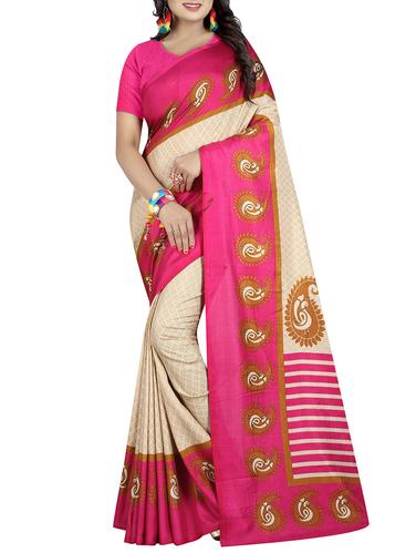paisley printed border saree with blouse - 15620729 - Very Small Image - 1
