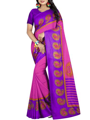 paisley printed border saree with blouse - 15620730 - Very Small Image - 1