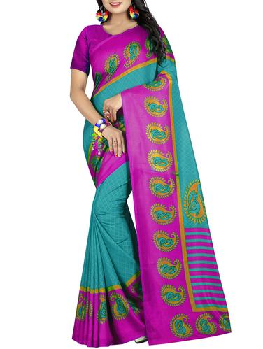 paisley printed border saree with blouse - 15620731 - Very Small Image - 1