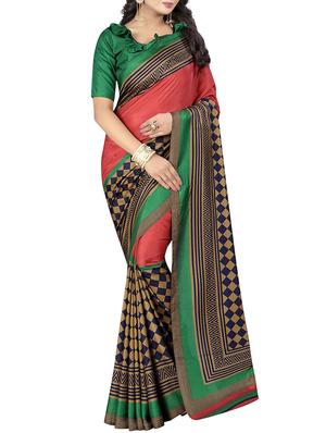 checkered printed saree with blouse - 15620737 - Standard Image - 1