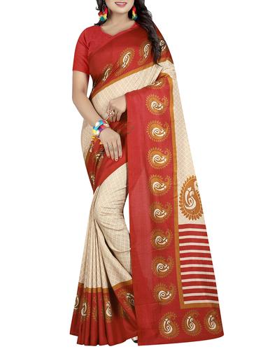 paisley printed border saree with blouse - 15620738 - Very Small Image - 1