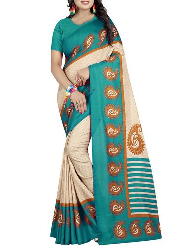 paisley printed border saree with blouse - 15620739 - Very Small Image - 1