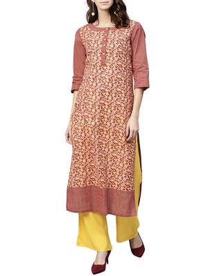 Rust printed kurta with palazzo set - 15620740 - Standard Image - 1